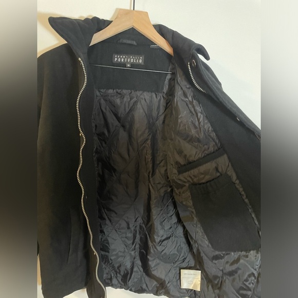 Perry Ellis Portfolio 100% Wool Mens Coat Jacket Size Med Black Quilted Lining - Picture 7 of 11